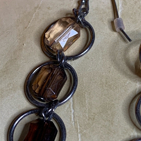 Dark Silver Metal Drop Earrings w/ Beads - Picture 5 of 11